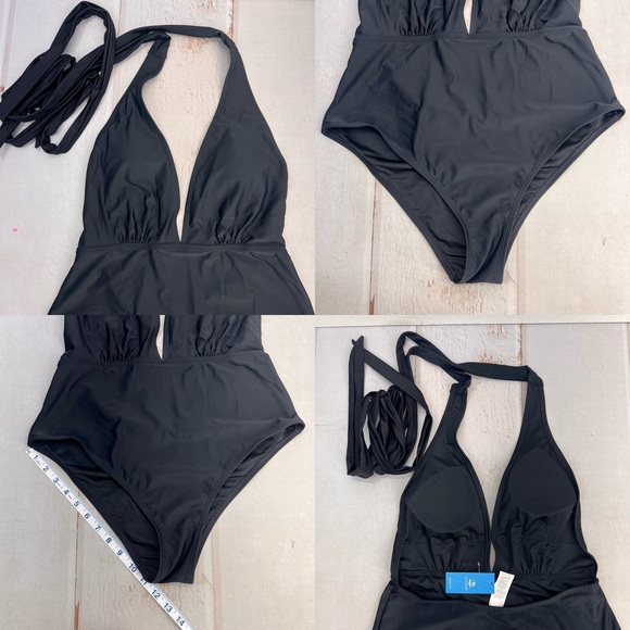 NWT Women's Deep V Neck Crisscross Back Self Tie One-piece Swimsuit SIZE LARGE - Picture 16 of 17